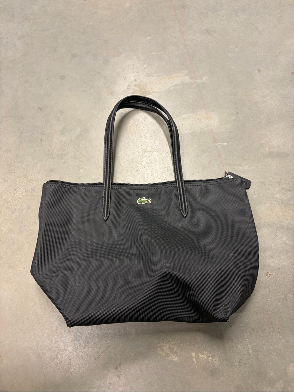 Lacoste Black Nylon Tote with Green Crocodile Logo